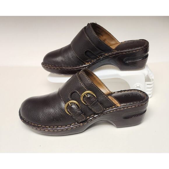 BOC Born Concepts Double Belt Brown Leather Clogs Size US 7 - Picture 1 of 9